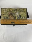 Vintage Woven Wicker Sewing Basket Box Boy Girl  Tapestry Lid Pin Cushion 9x4 