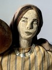 Vintage Folk Art Figurine Sculpture Woman With Vase Wood  Clay