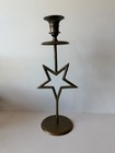 Vintage 1960s Solid Brass 5 Point Star Candle Holder  Damn Near 12    Tall 