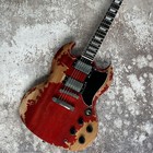 Custom 1961 Sg Electric Guitar - Vintage Red  Mahogany Body  Square Pearl Inlay