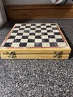 Iranian Folding Chess Set Wood Storage Case Stone Board   Pieces Black Beige