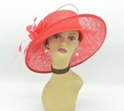 Sf17  Red  kentucky Derby Church Wedding Easter Wide Brim Sinamay Dress Hat