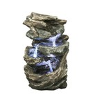 11 In H In outdoor Fountain Log stone Waterfall W led Home Garden Tabletop Decor