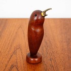 Mid Century Modern Bottle Opener Solid Teak Bird Brass Figurine Danish Vintage