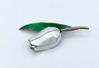 Vintage Hroar Prydz Norway Sterling Silver   Enamel Tulip Pin Signed