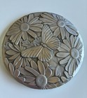 Butterfly Daisy Compact Mirror Floral Silver Tone Pocket Mirror Vintage Style