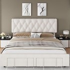 Full Queen King Size Upholstered Platform Bed Frame With 2 Storage Drawers
