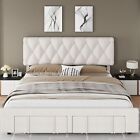 Full Queen King Size Upholstered Platform Bed Frame With Storage Drawers