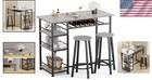 Multi-functional Counter Height Dining Set For 2 With Wine And Storage Features