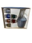 Mid-century Decanter   6 Shot Glasses  Vintage Houndstooth Pattern Retro Bar Set