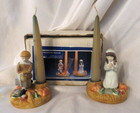 Thanksgiving House Of Lloyd 1988 Ceramic Candle Holders Praying Pilgrims  In Box