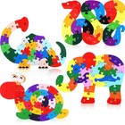 4 Wooden Animal Puzzles For Kids - Snake  Dinosaur  Elephant  Snail - Fun Learni