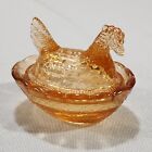 Light Amber Pale Pink Glass Miniature Hen On Nest Salt Cellar Trinket Dish