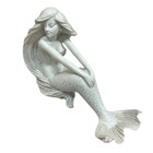 Coastal Distressed White Posing Mermaid Figurine