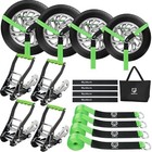 4 Pack Car Tie Down Straps For Trailers  Tire Ratchet Strap Green-snap Hooks