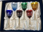 Faberge Crystal Set Of 6 Wine Hock Glasses Odessa Pattern With Case