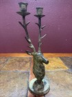 Wonderful Patina Vintage Brass Stag Elk Deer Head Candle Holder Brown 13 