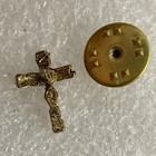 Vintage Jesus Saves Cross Lapel Pin Tie Tack Gold Tone Christian Baptism Gift
