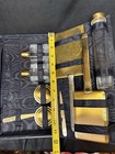 Vanity Brass Dresser Set Bottles Mirror Brush Nail Pigskin moire Silk Case