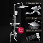 8  Wall Mount Chrome Shower Faucet Set Rainfall Hand Shower Tub Filler Mixer Tap