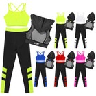 Girls 3 Piece Athletic Leggings Pants With Hooded Crop Top Vest Set For Hip Hop