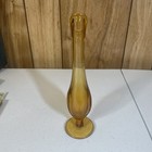 Mid Century Amber Swung Glass Vase      Bud 8    Tall Stretch Vintage