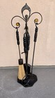 Vintage Italy Fireplace Iron   Brass Set With Stain Glass Accents Rare