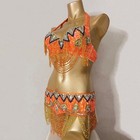 Seuqins Beading Samba Carnival Edc Outfit Belly Dance Costume Bra Belt Orange