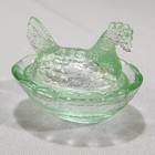 Light Green Glass Miniature Hen On Nest Salt Cellar Trinket Dish