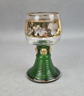 German Gold Trim Green Ribbed Gold Medallions Stem Wine Glass Grapes   Vine