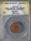 1864 Small Motto Two Cent Piece Anacs Au-50 Details   Us Coin  648