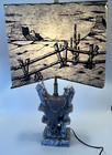 Cowboy Rodeo Saddle Western Lamp W shade Vintage Mcm Gray White Gold Rare Read
