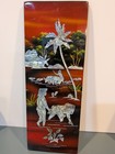 Vintage Asian Lacquer Mother Of Pearl Inlay 4 Panel Wall Art Village Scene Used
