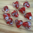 10  Red Silver Foil   Lampwork Heart Beads 20mm - Assorted  Diy Jewelry Making