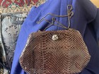 Vintage 1980s Lewis Genuine Snakeskin Crossbody Bag Brown   Silver Emblem