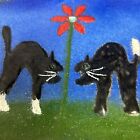 Vintage Cat Tray Wall Hanging Mcm Kitchen Decor Trinket Art Enameled Copper