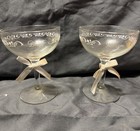 Vintage Bride Groom Wedding Champagne Coupe Glasses Set Of 2 Toasting White Bows