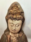 Antique Lacquerware Vtg Wooden Guanyin Bodhisattva Statue Buddhist Carving Art