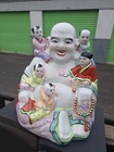 Vintage Chinese Famille Rose Porcelain Laughing Buddha With 5 Children