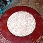 Chinese Style Carved Red Wood Round Pedestal Table W  Marble stone Inset Top