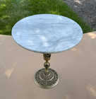 Vtg 15  Round Marble Top   Pedestal Brass Decorated Base Side Table Plant Stand