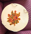 Vintage Princess Yellow Round Wicker Sewing Basket Box Floral Design W lid 1940s