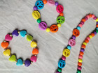 Kids Rainbow Beaded Necklace   Bracelet Jewelry Set Multicolor Heart Peace   j13