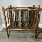 Baker Vintage Burl Wood   Walnut Faux Bamboo Magazine Stand Canterbury Htf
