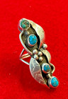 Vintage Large Navajo Indian Sterling Silver    4-stone Turquoise Ring C  970-90s