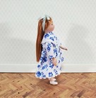 Dollhouse Girl Doll Long Hair Porcelain Poseable 1 12 Scale Blue   White Dress