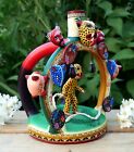 Tiger Dancer   Masks Highly Detailed Candlestick Clay Handmade Mexican Folk Art