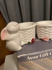 Pair 1980s Avon Easter Bunny Taper Candlestick Candle Holders Vtg White W  Box
