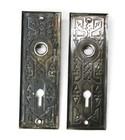 Pair Antique Vintage Victorian Eastlake Ornate Backplates Door Plates Reclaimed