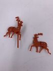 Lot Of 4 Vintage Plastic Mini Christmas Cake Toppers Santa Sleigh And 2 Reindeer